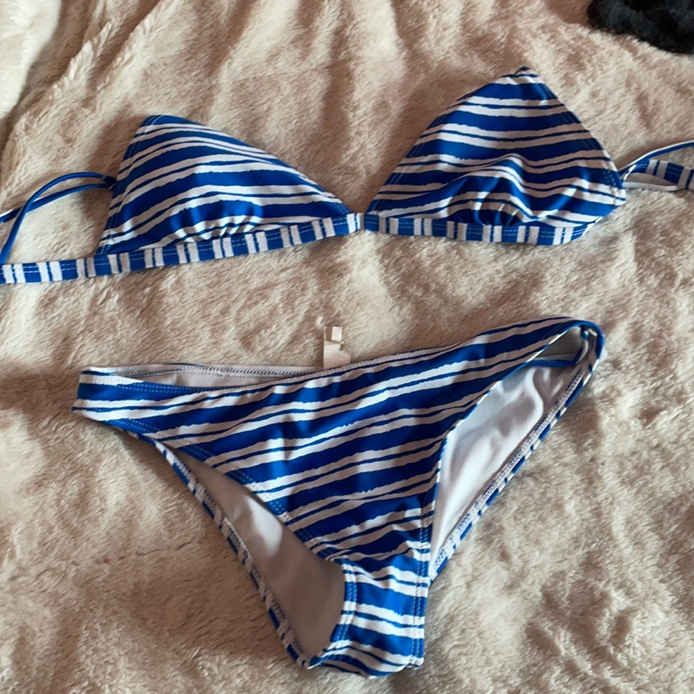 Blue and white swimsuit
